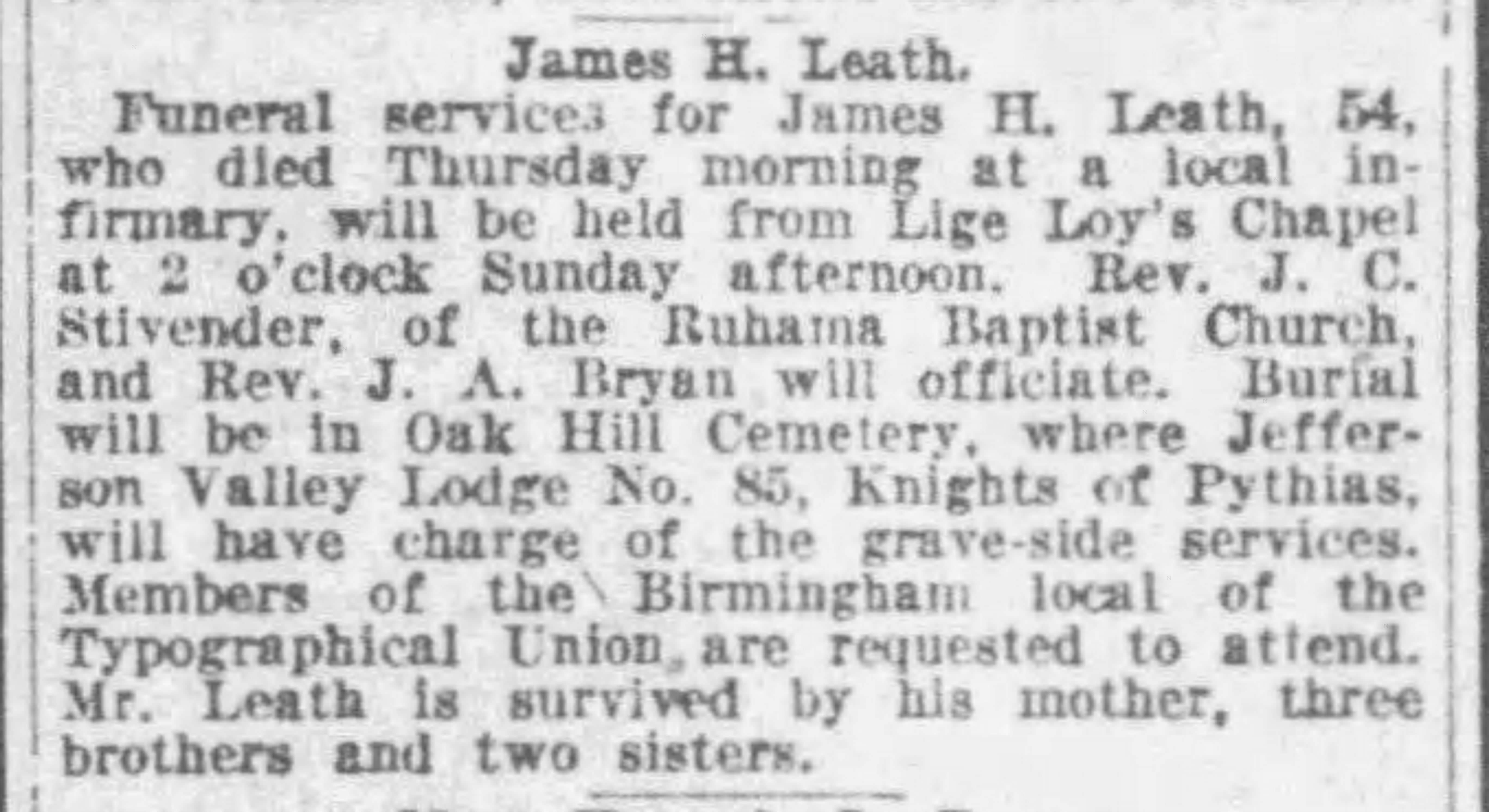 James H. Leath obituary